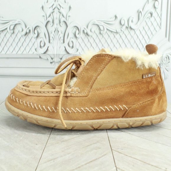 L.L. Bean Other - LL Bean Brown Suede Shearling Lined Wicked Good Lodge Chukkas Slippers 8 M